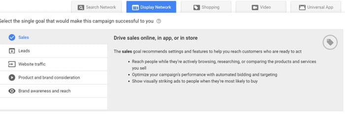 هدفی را انتخاب کنید که می‌خواهید با فهرست retargeting جدید خود انجام دهید.
