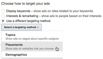 Placements را انتخاب کنید