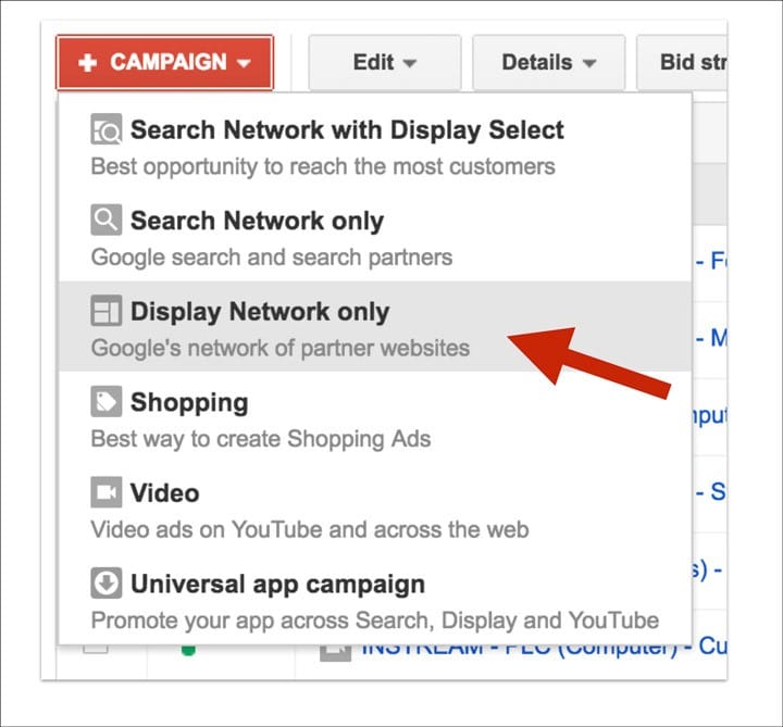 شما نیاز به کمپین "فقط شبکه نمایشی" دارید.