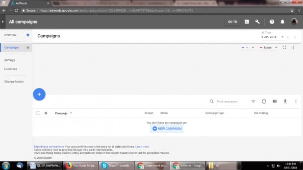 ه حساب کاربری گوگل وارد شوید و بر روی کمپین جدید کلیک کنید.