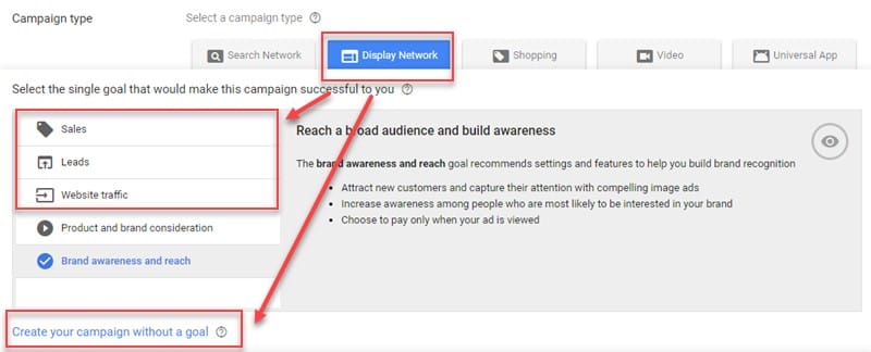 تنها، فروش، هدایت، ترافیک وب سایت و گزینه هایبدون هماهنگ با تبلیغات Gmail سازگار هستند