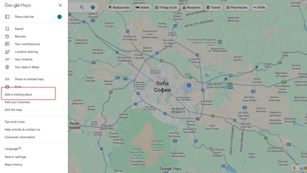 آموزش ثبت مکان جدید در Google Maps از طریق گزینه Add a Missing Place در منوی گوگل مپ